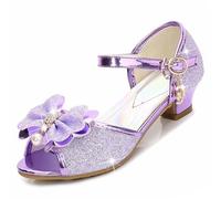 ZOUPREME Zapatos de Princesa Brillantes para Niñas, Zapatos de Baile Vestir de Tacón Bajo, Sandalias elegantes con velcro (C-Purple,31)