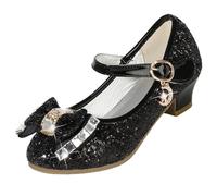 ZOUPREME Zapatos Princesa Brillantes para Niñas Baile Vestir de Tacón Bajo (A-Black,33)