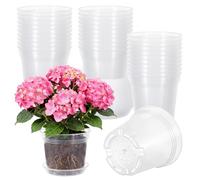 Zourglow 30 Piezas Macetas de Orquídeas Transparentes, 4 Inch Maceta de Plástico con Plato & Agujeros, Macetero Redonda de Plántulas para Interior Exterior Jardín Balcón Flores Plantas Trasplante