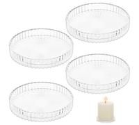 Zourglow 4 Piezas Portavelas Cristal, 9cm Transparentes Platos Portavelas, Diseño Relieve Vintage, Porta Velas Decorativos para Boda Oración SPA Hogar