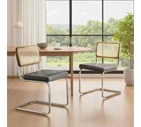 Zouron Juego de 2 Sillas de Cocina de Ratán, Sillas de Comedor de Mediados de Siglo, Sillas de Cocina sin Brazos con Respaldo de ratán Tejido, Patas de Metal, Gris