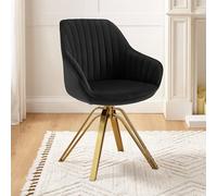 Zouron Silla de Comedor - Juego de 1 sillas de Terciopelo con Patas Doradas, Silla de Oficina giratoria, sillón de salón con apoyabrazos y Asiento Acolchado Grueso, Negro