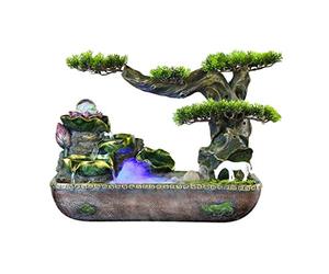 ZOUTACHENG Living Room Decoration Fountain Tabletop Water Fountain Zen Indoor Fountain Indoor 2-Tier Water Fountain and Resin Pine Tree Decorative Fountain Desktop Tabletop Decorative wi