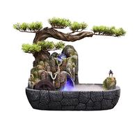 ZOUTACHENG Outdoor Water Fountain Tabletop Water Fountain Zen Indoor Fountain Indoor 2-Tier Water Fountain and Resin Pine Tree Decorative Fountain Desktop Tabletop Decorative with Submer