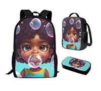 ZOUTAIRONG Magic Black Girl - Mochila de almuerzo africana para niñas, estuche para lápices, para estudiantes de primaria de 6 a 8, 10 a 12, 14 a 16 años