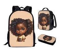 ZOUTAIRONG Magic Black - Juego de lonchera para niñas, diseño de niña afro americana, mochila escolar africana, bolsa para libros de primaria media, estuche para lápices