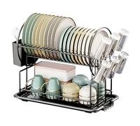 Zoutpy Estante de almacenamiento de cocina, escurridor y cesta para cubiertos de metal negro con revestimiento antioxidante, 2 pisos, soporte para tazón, palillos, para vajilla, montaje en encimera