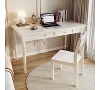 ZOUTYI Escritorios de Oficina en casa de Madera Maciza 100% Roble, Muebles Modernos, Escritorio Simple, Mesa de Trabajo, Escritorio de Oficina en casa, Escritorio para computadora con 2 cajones (48