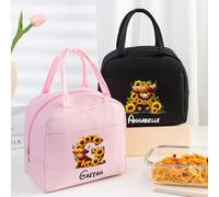 zouwii Bolsa Térmica Personalizada Vaca y Girasoles - Lonchera Reutilizable con Nombre e Inicial para Niños y Adultos - Bolso de Almuerzo Aislante para Escuela, Trabajo y Picnic