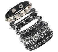 Zovator Set de 4 pulseras de cuero con remaches de pinchos, juego de joyería estilo punk para mujeres, pulsera de cuero suave con tachuelas metálicas para conjuntos grunge, gótico, rockero