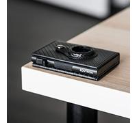 ZOVYRON Airtag - Cartera Inteligente para Hombre, Delgada, Minimalista, RFID, Bolsillo Frontal, con Soporte para Airtag, Soporte de Metal para Tarjetas de Dinero, Fibra de Carbono, Color Negro,