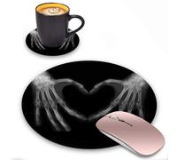 ZOXOHO Round Mouse Pad and Coasters Set Xray Bones of Hands Making The Sign Love Heart Design Mouse Pad Non-Slip Rubber Base Mouse Pads fo