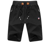 ZOXOZ Pantalones Cortos Hombre Deporte Shorts Deportivos Running Algodon Casual Verano Hombre Mallas Cortas Bermuda Short Gym con Bolsillos Cremallera Negro 3XL