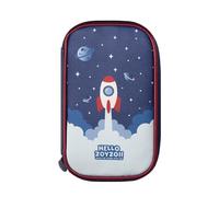 zoy zoii - Estuche escolar infantil azul con diseño espacial, rígido y resistente, ideal para niños, lápices y material de papelería Tamaño 21/13/3 cm,con cremallera, cohete