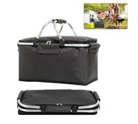 ZOYDP Cesta de La Compra Plegable 18L, Cesta Termica Plegable con Postes de Aluminio, Cesta Picnic con Función de Refrigeración, Bolsa Picnic Térmica con Tapa de Cierre para Viajes, Compras, Negra