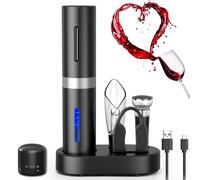 ZOYIDOUX Abridor de vino eléctrico recargable 7 en 1 Juego de regalo,Sacacorchos eléctrico con base de Carga,Cortador,Tapón de vacío de silicona,Tapón para vino,Vertedor,Línea USB