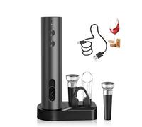 ZOYIDOUX Sacacorchos eléctrico recargable Juego de regalo - Abridor de vino eléctrico con base, Cortador de papel, 2x Tapón de vacío de silicona, Vertedor y Línea USB