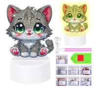 Zoyomax Luz Nocturna de Pintura de Diamantes, Regalos para Niñas 5 6 7 8 9 10 Años, Lámpara Creativa 3D de Pintura de Diamante Gato Gris, Juguete de Navidad Regalo para Niños a Partir de 6-12 Años