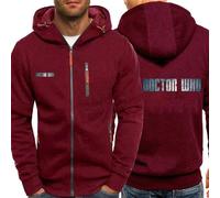 ZOYTPRZ Sudadera con Capucha para Hombre, Jersey con Cremallera Completa de Doctor Who, Sudaderas Lisas, Chaqueta Informal de Manga Larga de Invierno, Abrigos cálidos con Capucha y Bolsillos,Red-3XL