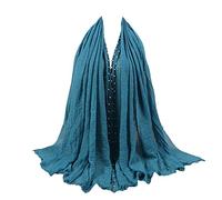 ZoyyJoolye Bufanda larga de algodón suave con perlas, para mujer, turbante, bufanda para la cabeza, chal de moda musulmán hiyab MSL6, Azul eléctrico, One Size(W*L: 35.5'' x 70.9'' (90 x 180cm)
