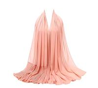 ZoyyJoolye Bufandas de gasa para mujer musulmana, suave, de alta calidad, con cuentas, diseño de arrugas, chal largo, bufanda larga MSL9, Coral claro, One Size(W*L: 28.5'' x 72.9'' (72 x 185cm)