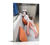 ZOZO HOUSE Modelo Girl in Sexy Fishnet Stockings Sentado on Sofa Canvas 12x18inch (30x45cm)