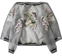 Zozogag Chaqueta Bomber con Bordado Floral para Mujer Ropa De Abrigo con Cremallera Vintage Tops Tipo Cárdigan