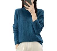 Zozogag Suéter 100% De Lana Merina para Mujer, Jersey De Primera Línea Sin Costuras A Cuadros con Diamantes, Top De Punto Seaweed Blue XL(62.5-67.5kg)