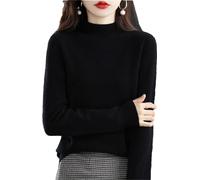 Zozogag Suéter 100% De Lana para Mujer, Jersey De Cuello Medio Alto De Cachemira, Tops De Color Liso Salvaje Black S