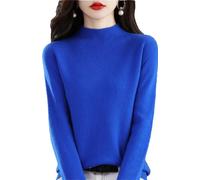 Zozogag Suéter 100% De Lana para Mujer, Jersey De Cuello Medio Alto De Cachemira, Tops De Color Liso Salvaje Klein Blue S