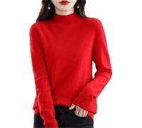 Zozogag Suéter 100% De Lana para Mujer, Jersey De Cuello Medio Alto De Cachemira, Tops De Color Liso Salvaje Red L