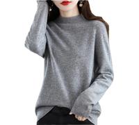 Zozogag Suéter 100% De Lana para Mujer, Jersey De Cuello Medio Alto De Cachemira, Tops De Color Liso Salvaje Gray L