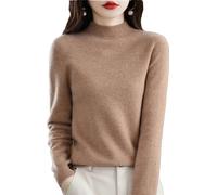 Zozogag Suéter 100% De Lana para Mujer, Jersey De Cuello Medio Alto De Cachemira, Tops De Color Liso Salvaje Gold khaki9 XL