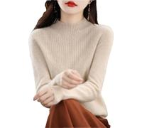 Zozogag Suéter De Lana 100% para Mujer, Jersey De Punto Sin Costuras con Cuello Medio Alto De Cachemira Y Patrón Hueco Beige XL(62.5-67.5kg)