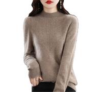 Zozogag Suéter De Lana 100% para Mujer, Jersey De Punto Sin Costuras con Cuello Medio Alto De Cachemira Y Patrón Hueco khaki9 M(50-55kg)