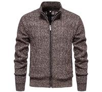 Zozogag Suéter tipo cárdigan para hombre, para otoño e invierno, cálido, con cremallera, cuello alto, informal, chaqueta, marrón, XXL