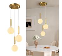 ZPBSJ Moderno colgante de luz de oro para la isla de cocina Mid Century luces colgantes con bola de cristal blanco lechoso luz colgante para el comedor cuarto de baño entrada dormitorio(3-luz)