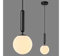 ZPBSJ Moderno negro colgante de luz para la isla de cocina luces colgantes del siglo medio con el globo de cristal blanco lechoso colgante de luz para el comedor cuarto de baño bedroom(1-Pack)