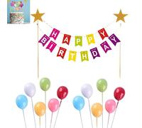 Zpeiran Juego de Banderines para Tartas de Cumpleaños con Pancarta y 12 Mini Globos Decoración de Pasteles para Cupcakes,Suministros de Fiesta de Cumpleaños Temática para Niños