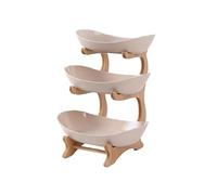 ZPFDSG Frutero de Varios Niveles Platos De Mesa De Tres Capas Vajilla De Cocina De Madera Cuenco De Frutas Con Pisos Plato Dividido Soporte For Bocadillos Dulces Pasteles Ensaladera(Beige 3 layer)