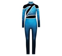 ZPFDSG Maillot Gimnasia Ritmica Girls Long Sleeve Rhythmic Gymnastics Jumpsuit Ballerina Ballet Dance Leoatrds Ice Roller Skating Bodysuit Children's Dancewear(Light Blue,16)