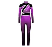 ZPFDSG Maillot Gimnasia Ritmica Girls Long Sleeve Rhythmic Gymnastics Jumpsuit Ballerina Ballet Dance Leoatrds Ice Roller Skating Bodysuit Children's Dancewear(Purple,12)