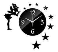 ZPFDSG Reloj de Pared DIY Reloj Creativo con diseño de Estrellas y ángeles, Bonito Reloj Pared Espejo acrílico 3D, Pegatinas Moderno for decoración Sala Estar niña(Black)