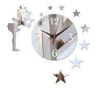 ZPFDSG Reloj de Pared DIY Reloj Creativo con diseño de Estrellas y ángeles, Bonito Reloj Pared Espejo acrílico 3D, Pegatinas Moderno for decoración Sala Estar niña(Silver)