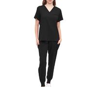 ZPGVWXKO Conjunto de Uniforme Femenino, Trajes de Trabajo de Enfermería, Pantalones de Enfermera, Escote en V, Uniforme de Enfermería, Ropa de Trabajo, Negro