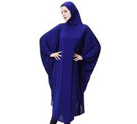 ZPGVWXKO Mujer Túnica Musulmana Abaya Kaftán Robe Islámico Burka con Headscarf una Pieza de Material Elástico para Vestimenta Tradicional Disfraz, Azul, L