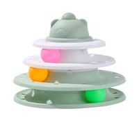 ZPLKKYGR Rompecabezas de juguetes interactivos para gatos, tocadiscos de 3 niveles con bolas y trackball, juego interior para gatitos, material PP duradero, estimula los instintos, (verde blanco)