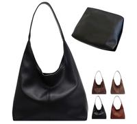 ZPLMIDE Bolso de mano de ante sintético para mujer, bolso de hombro holgado de gran capacidad con cremallera, estilo vintage, para viajes, trabajo y universidad, negro PU, 2