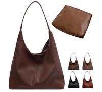ZPLMIDE Bolso de mano de ante sintético para mujer, bolso de hombro holgado de gran capacidad con cremallera, estilo vintage, para viajes, trabajo y universidad, Poliuretano café, 2