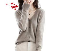 ZPLMIDE Cashmere Cardigan Sweaters for Women, Cashmere Blend Button Front Long Sleeve Cardigan Soft Warm Knit Elastic Pullover (L,Camel 0)